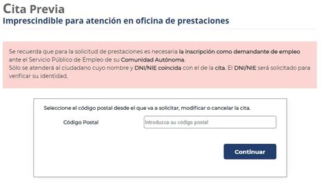 Solicitud cita previa oficinas de empleo